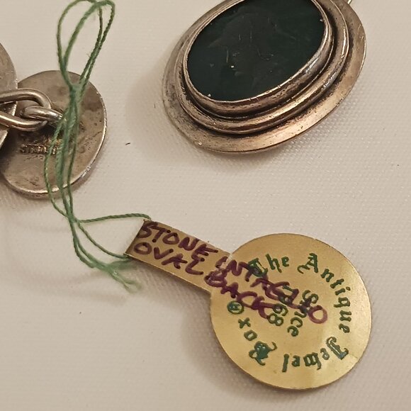 Pair of Sterling Silver and Bloodstone Intaglio Cufflinks – Jewelers Tag ($650) - Picture 9 of 10